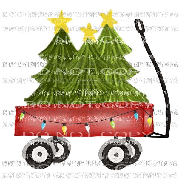 Red Wagon with trees 1 Sublimation transfers Heat Transfer
