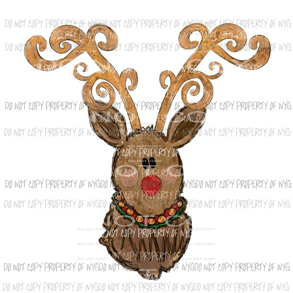 Reindeer decorated antlers no bow Sublimation transfers Heat Transfer