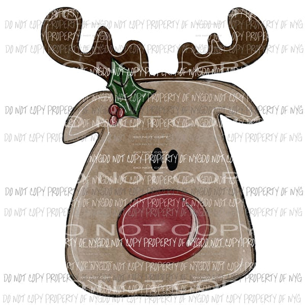 Reindeer face watercolor Sublimation transfers Heat Transfer