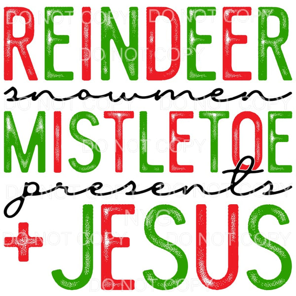 Reindeer Mistletoe Jesus Red Green Grunge #1150 Sublimation 