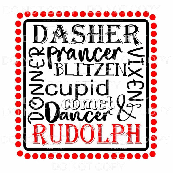 Reindeer Names Word Art Red Polka Dot Frame Christmas #845 