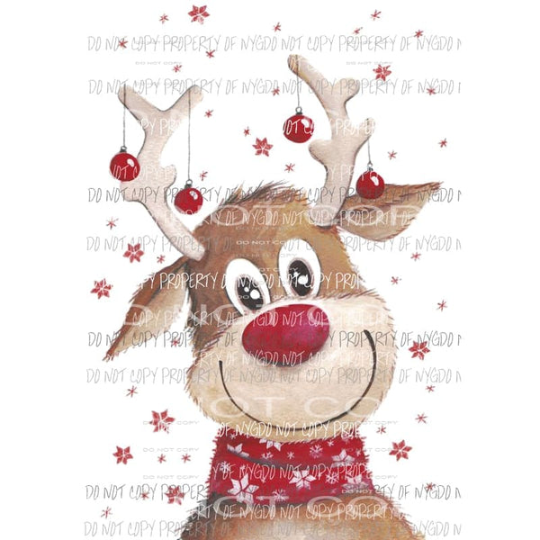 Reindeer red scarf Sublimation transfers Heat Transfer