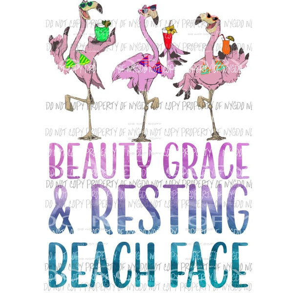 Resting Beach Face Flamingo Trio Sublimation transfers Heat Transfer