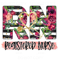 RN Registered Nurse Floral Black Stripes Gold Stethoscope 