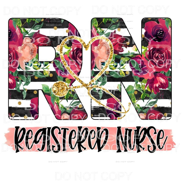 RN Registered Nurse Floral Black Stripes Gold Stethoscope 