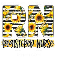 RN Registered Nurse Sunflowers Black Stripes Sublimation 