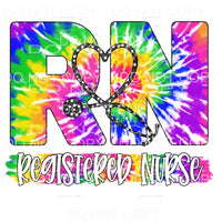 RN Registered Nurse Tie Dye Black Stethoscope Sublimation 