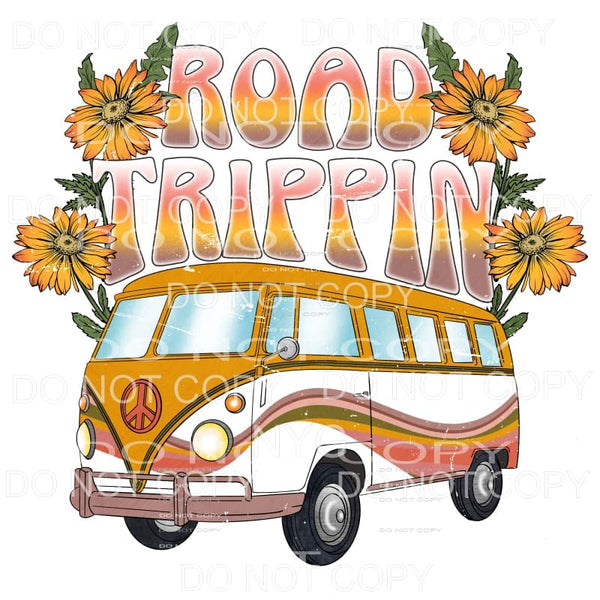 Road Trippin Retro Bus Flowers Neutral Sublimation transfers