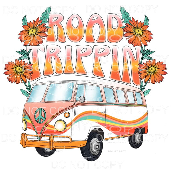 Road Trippin Retro Bus Flowers Orange Sublimation transfers 