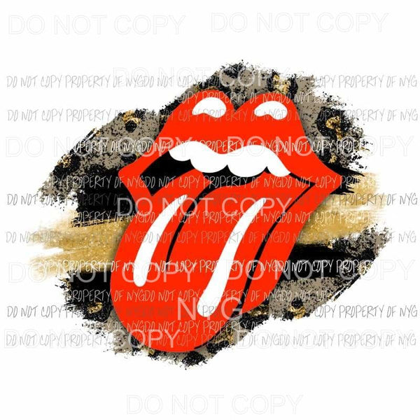 Rollings Stones #2 red lips black gold leopard brushstroke Sublimation transfers Heat Transfer