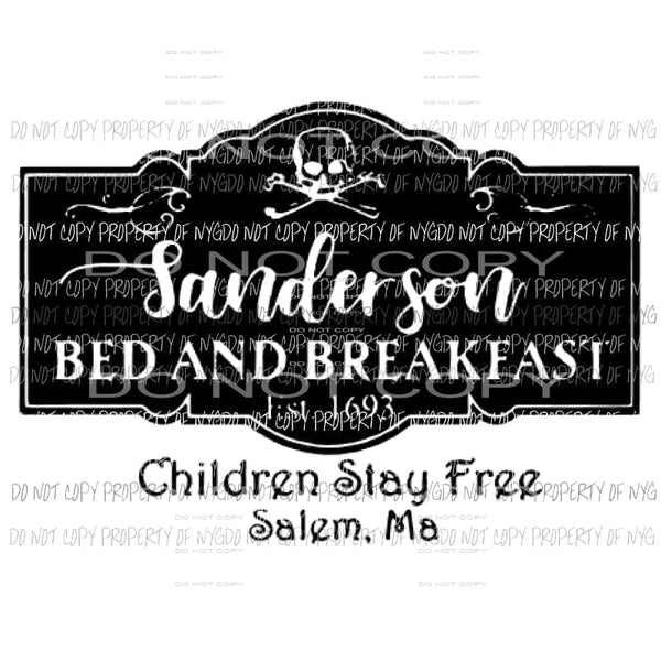 Sanderson bed and breakfast Hocus Pocus Sublimation transfers Heat Transfer
