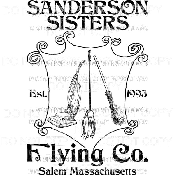 Sanderson Sisters Flying Co. Salem Massachusetts Hocus Pocus black white Sublimation transfers Heat Transfer