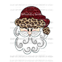 Santa Clause face sketch #5 red glitter leopard hat Sublimation transfers Heat Transfer