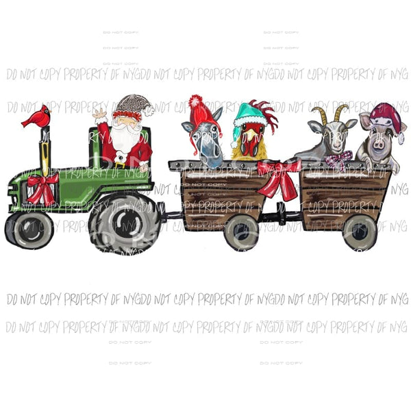 Santa driving tractor with farm animals Christmas Sublimation transfers Heat Transfer