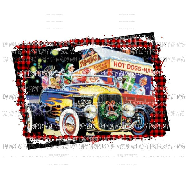Santa Hot rod # 2 FRAMED Sublimation transfers Heat Transfer