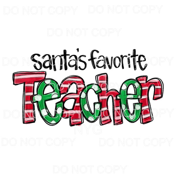 Santa’s Favorite Teacher Red Stripes Green Polka Dots #1684 