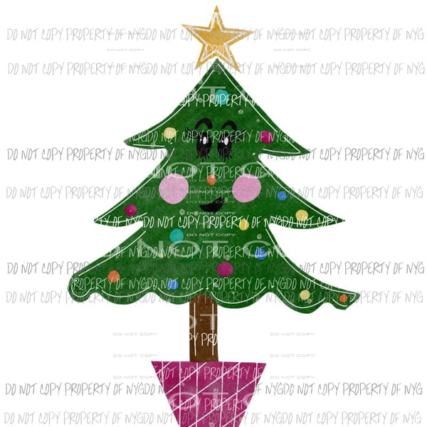 Sassy Christmas Tree girl pink lights Sublimation transfers Heat Transfer
