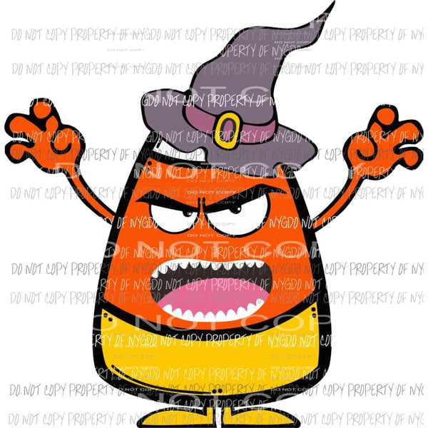 Scary Candy Corn wearing witch hat orange yellow Sublimation transfers Heat Transfer