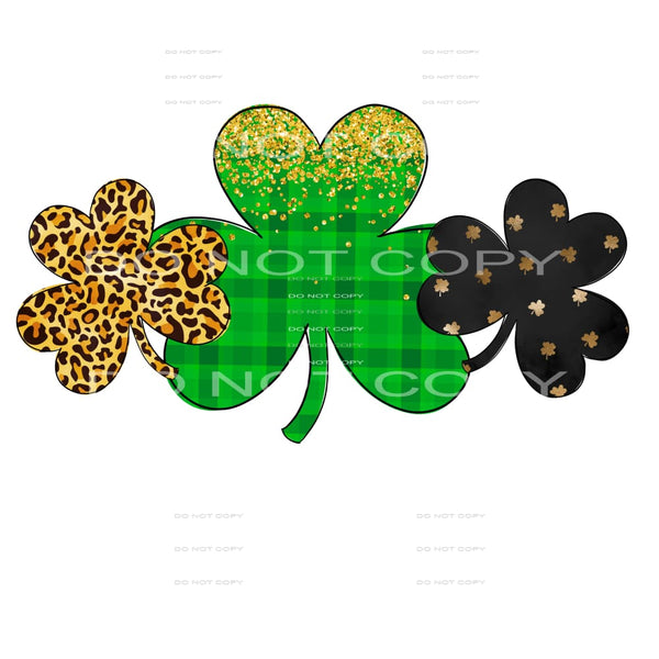 Shamrocks Leopard Plaid Gold Glitter St Patricks Day #2587 