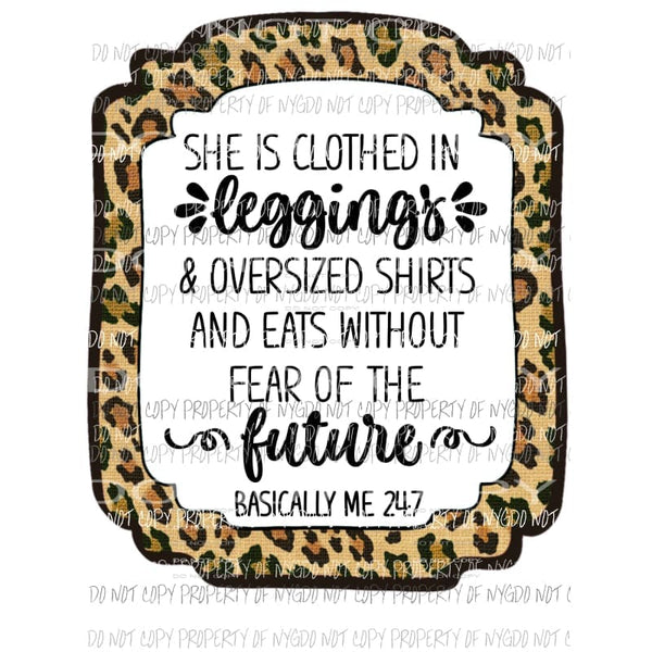 she is clothed in leggings Sublimation transfers Heat Transfer
