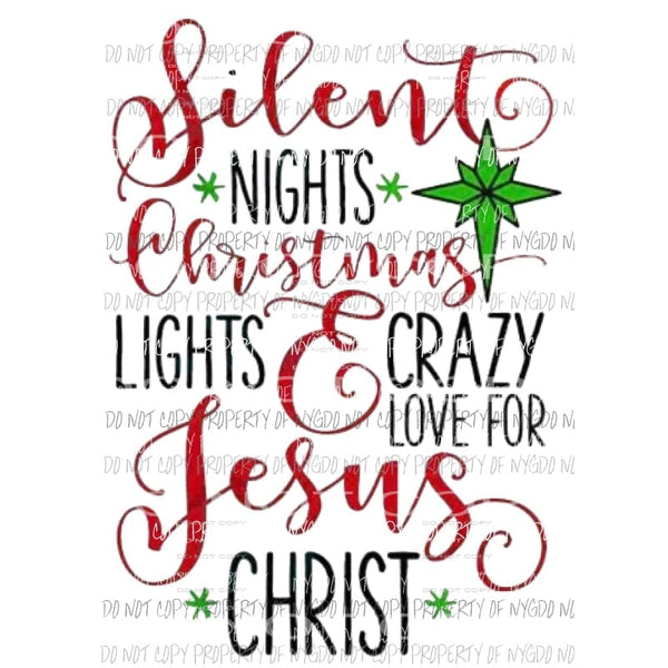 Silent Nights Christmas Lights Jesus Christ Sublimation transfers Heat Transfer