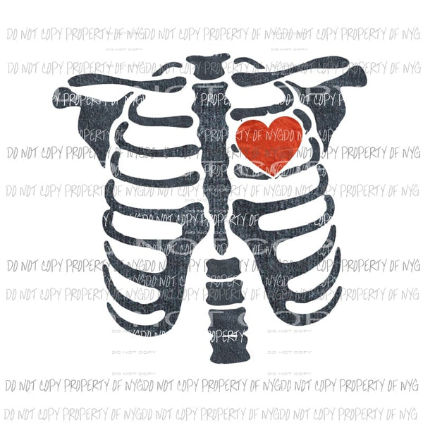 Skeleton # 1 blue red heart Sublimation transfers Heat Transfer