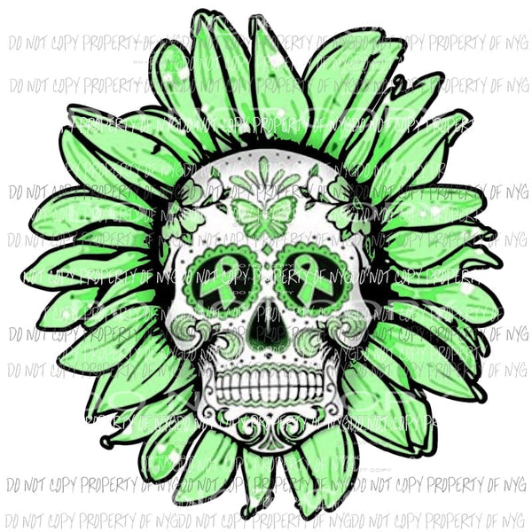 Skull and Flower LIME GREEN Cancer Sublimation transfers Heat Transfer