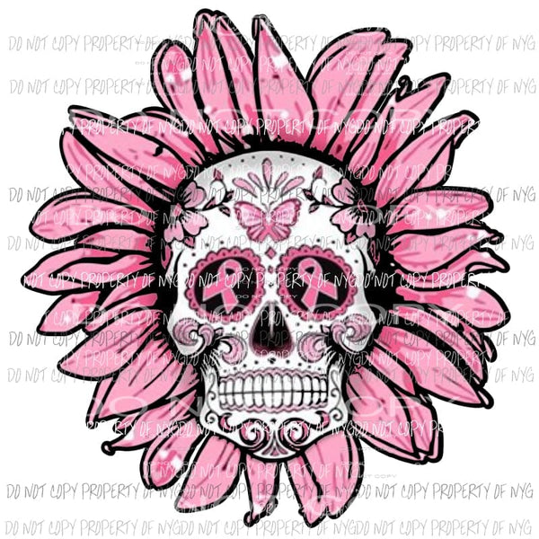 Skull and Flower Pink Breast Cancer Sublimation transfers Heat Transfer