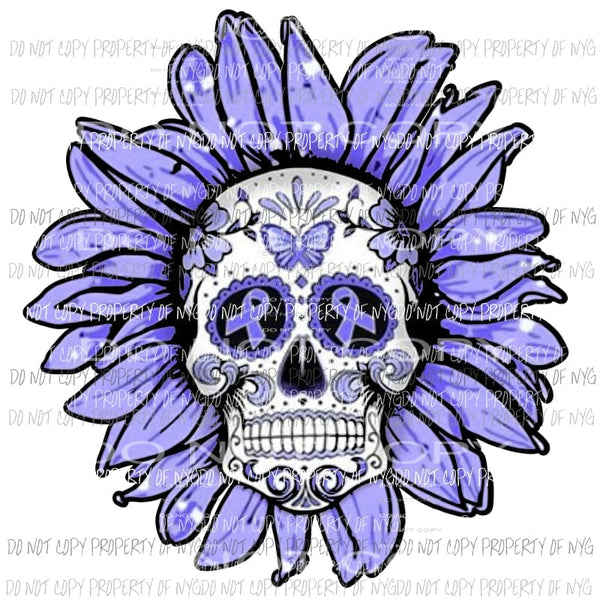 Skull and Flower PURPLE RIBBON Cancer Sublimation transfers Heat Transfer