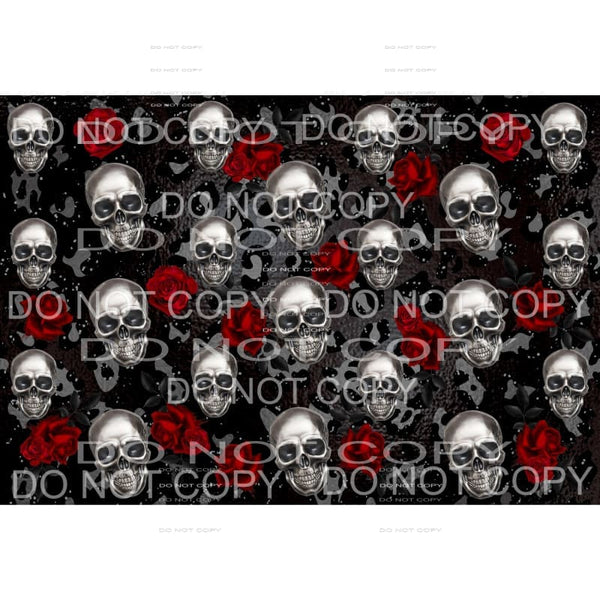 Skulls Red Roses Leopard Background Sheet #1 Sublimation 