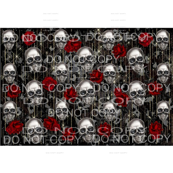 Skulls Red Roses Leopard Background Sheet #2 Sublimation 
