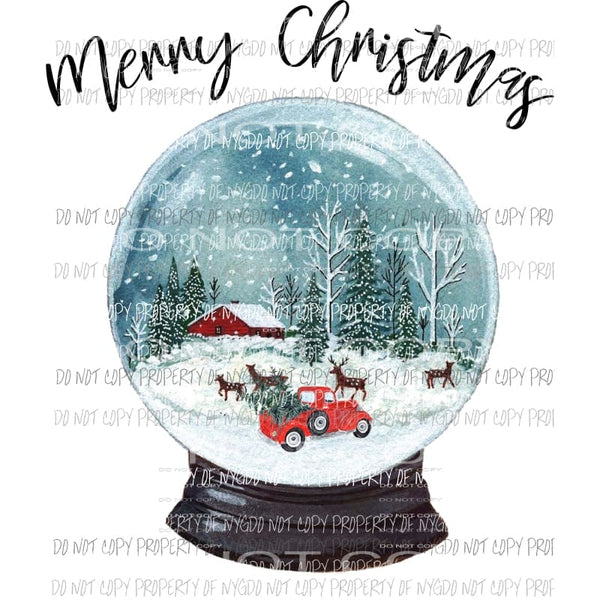 Snow globe red truck farm merry christmas Sublimation transfers Heat Transfer