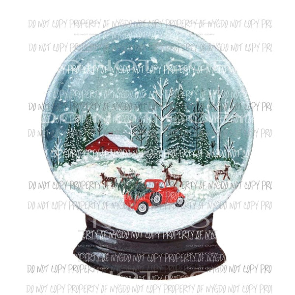 Snow globe red truck farm Sublimation transfers Heat Transfer
