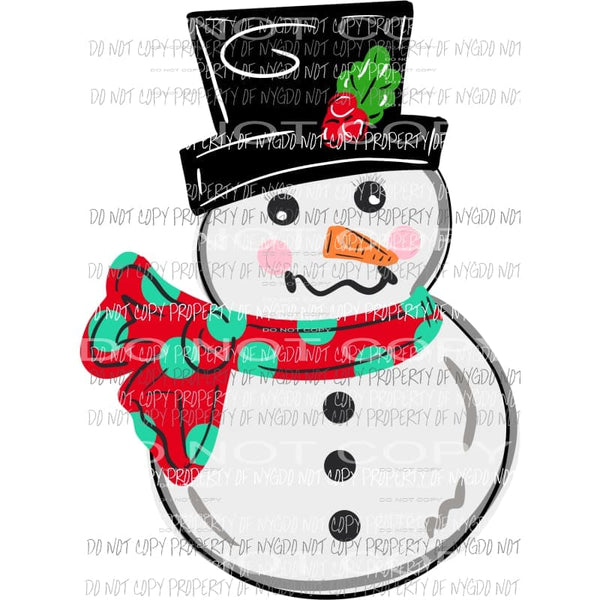 Snowman # 2 red teal polka dot scarf black hatSublimation transfers Heat Transfer