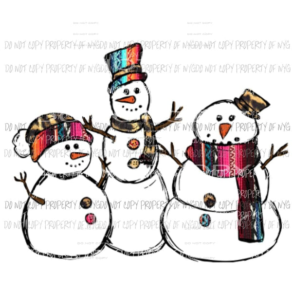 Snowman trio # 2 serape Sublimation transfers Heat Transfer