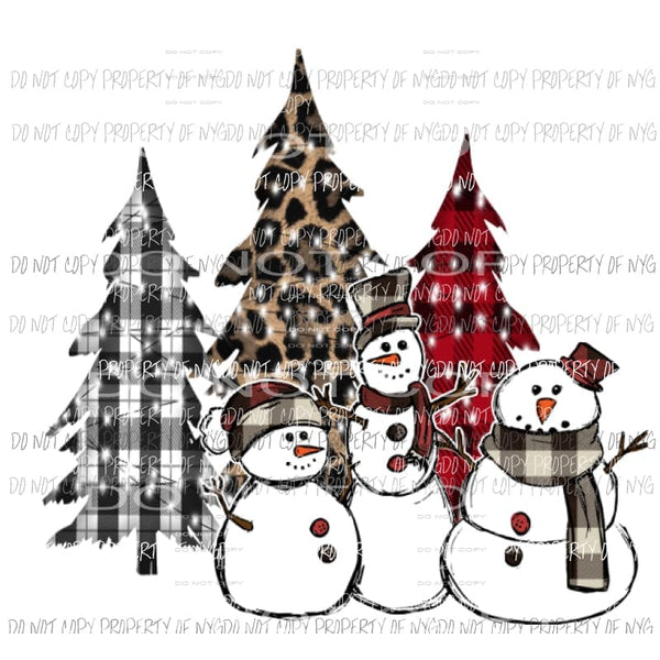 Snowman trio with trees Sublimation transfers Heat Transfer