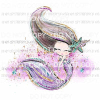 Sparkling Mermaid purple gold glitter starfish Sublimation transfers Heat Transfer