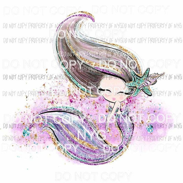 Sparkling Mermaid purple gold glitter starfish Sublimation transfers Heat Transfer