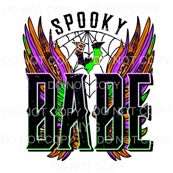 Spooky Babe Wings Bat Leopard Orange Purple Grunge Retro 