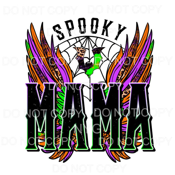 Spooky Mama Wings Bat Leopard Orange Purple Grunge Retro 