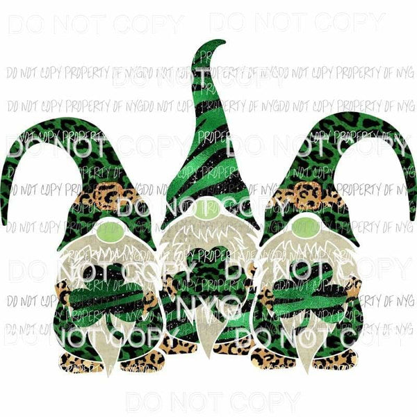 St Patricks Day Gnome trio #2 leopard stripes Sublimation transfers Heat Transfer
