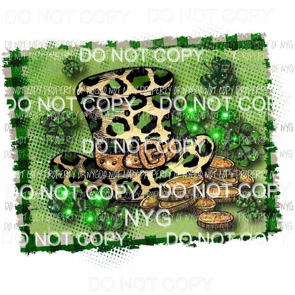 St Patricks Day Hat leopard gold shamrocks Sublimation transfers Heat Transfer