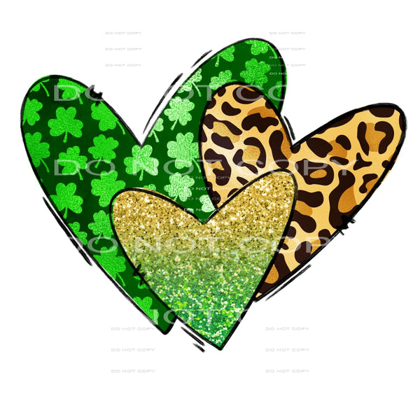St Patricks Day Hearts Shamrocks Leopard Glitter #2580 