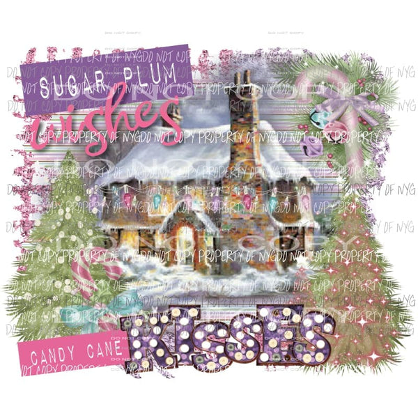 Sugar Plum Wishes Candy Cane Kisses winter scene Sublimation transfers Heat Transfer