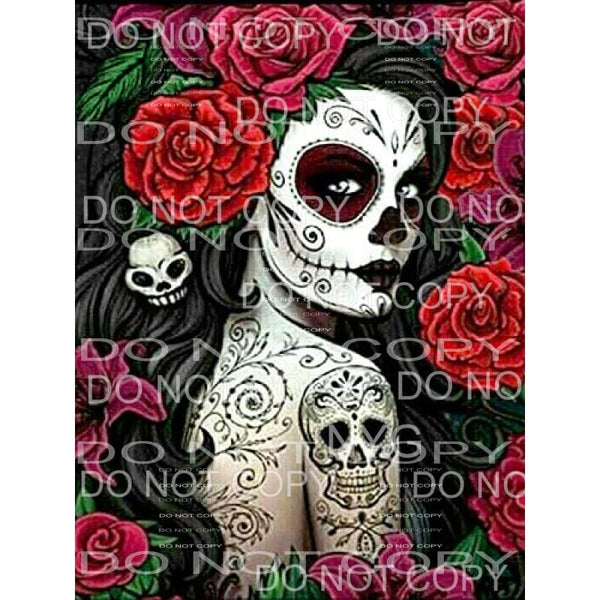 Sugar Skull Woman Floral Background Sublimation transfers - 