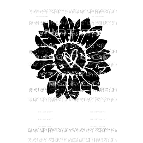 Sunflower black with heart in center Sublimation transfers Heat Transfer