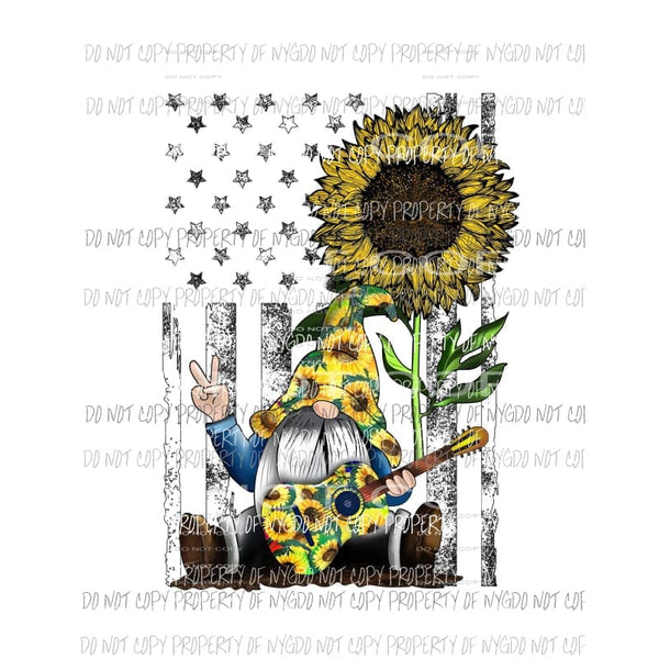 Sunflower Gnome guitar flag background Sublimation transfers Heat Transfer