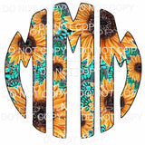 Sunflower Turquoise monogram letters put letters in notes 