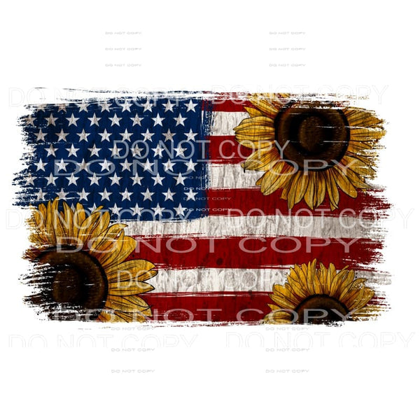 Sunflowers American Flag USA Background Sheet #2079 