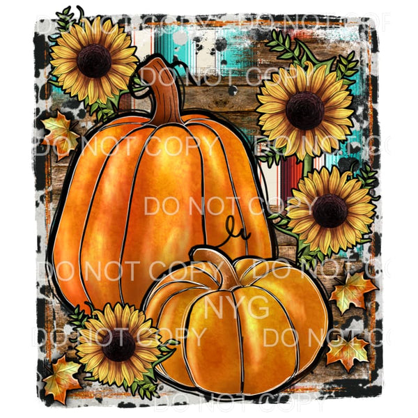 Sunflowers and Pumpkins Cowhide Wood Serape Background Fall 